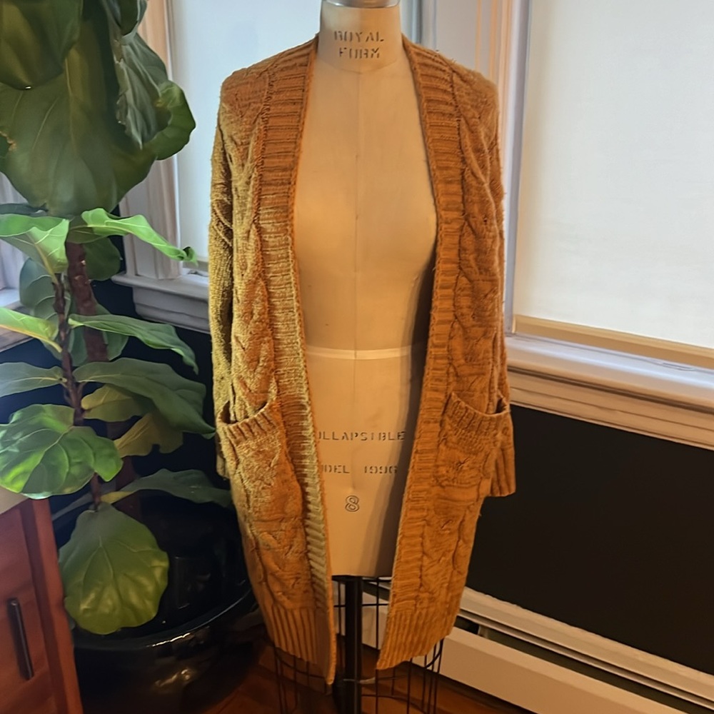 Mustard Gold Open Front Cardigan with Large Pockets - large